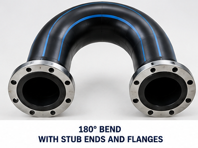 Wetpipe HDPE 180 degree bends with stub ends and steel backing flanges